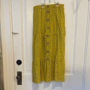 NAOO Yellow Eyelet Button-Down Skirt